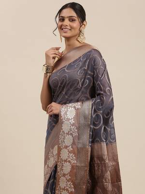 Grey woven cotton silk saree with blouse 1