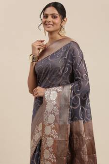 Grey woven cotton silk saree with blouse