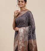 Grey woven cotton silk saree with blouse