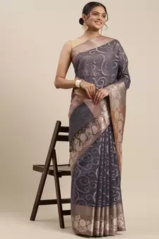 Grey woven cotton silk saree with blouse