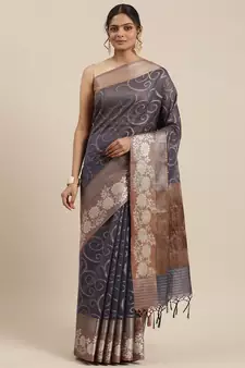 Grey woven cotton silk saree with blouse