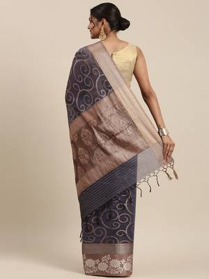 Grey woven cotton silk saree with blouse 4