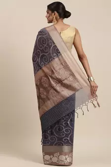 Grey woven cotton silk saree with blouse