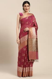 Magenta woven cotton silk saree with blouse