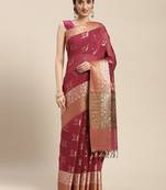Magenta woven cotton silk saree with blouse