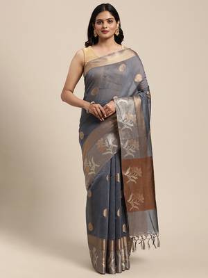Grey woven cotton silk saree with blouse 1