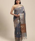 Grey woven cotton silk saree with blouse