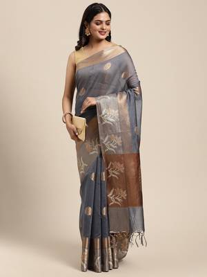 Grey woven cotton silk saree with blouse 2