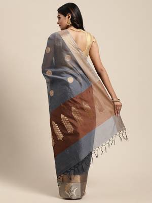 Grey woven cotton silk saree with blouse 4