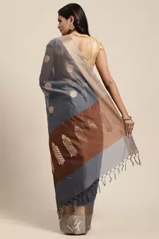 Grey woven cotton silk saree with blouse