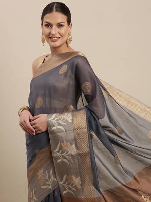 Blue woven cotton silk saree with blouse 1