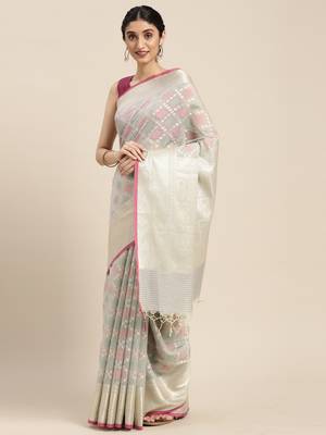 Grey woven cotton silk saree with blouse 1