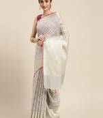 Grey woven cotton silk saree with blouse