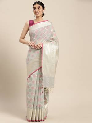 Grey woven cotton silk saree with blouse 2