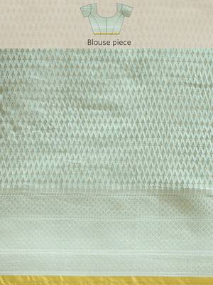 Sea green woven cotton silk saree with blouse 5