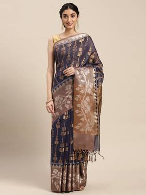 Blue woven cotton silk saree with blouse 1
