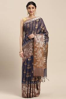 Blue woven cotton silk saree with blouse