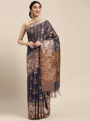Blue woven cotton silk saree with blouse 2