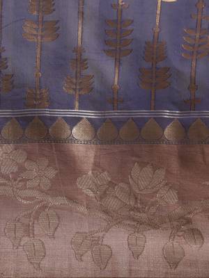 Blue woven cotton silk saree with blouse 5