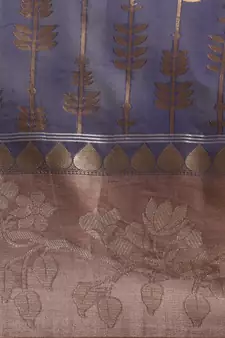 Blue woven cotton silk saree with blouse