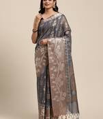 Grey woven cotton silk saree with blouse