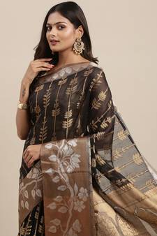 Black woven cotton silk saree with blouse