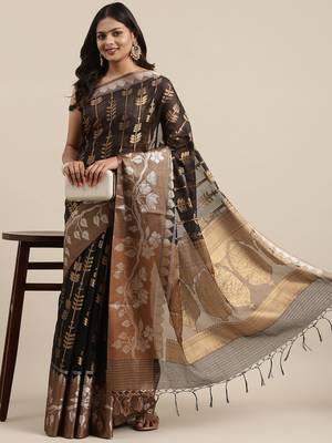 Black woven cotton silk saree with blouse 2