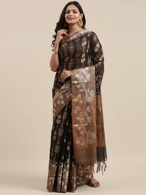 Black woven cotton silk saree with blouse 3