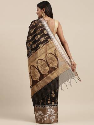 Black woven cotton silk saree with blouse 4