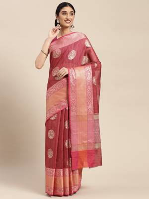Pink woven cotton silk saree with blouse 1