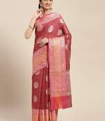 Pink woven cotton silk saree with blouse