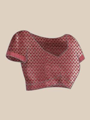 Pink woven cotton silk saree with blouse 5
