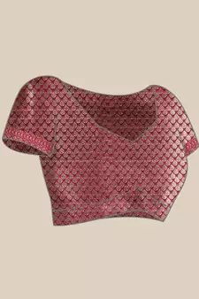 Pink woven cotton silk saree with blouse