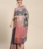 Grey woven cotton silk saree with blouse
