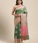 Green woven cotton silk saree with blouse