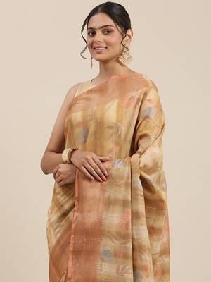 Brown woven cotton silk saree with blouse 1