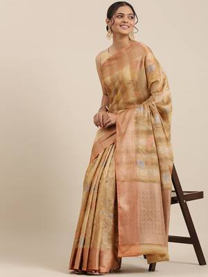 Brown woven cotton silk saree with blouse 2