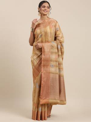 Brown woven cotton silk saree with blouse 3
