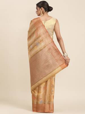 Brown woven cotton silk saree with blouse 4