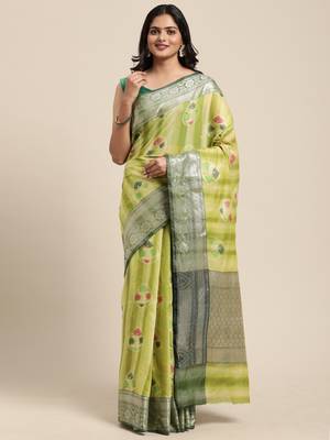 Light green woven cotton silk saree with blouse 1