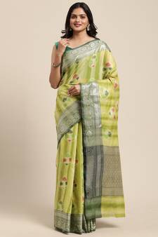 Light green woven cotton silk saree with blouse