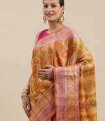 Mustard woven cotton silk saree with blouse