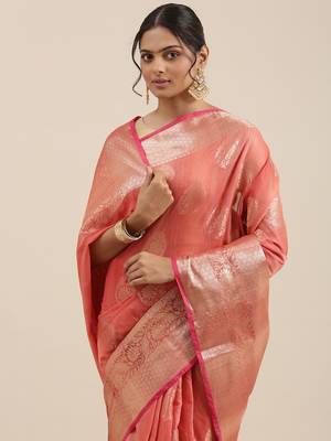 Red woven cotton silk saree with blouse 1