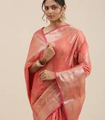 Red woven cotton silk saree with blouse