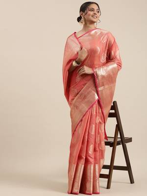 Red woven cotton silk saree with blouse 3