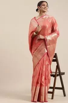 Red woven cotton silk saree with blouse