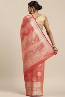 Red woven cotton silk saree with blouse