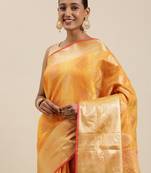 Gold woven cotton silk saree with blouse