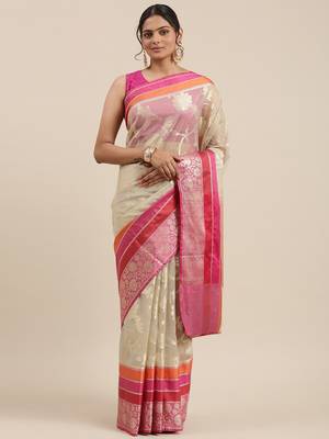 Grey woven cotton silk saree with blouse 1