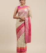 Grey woven cotton silk saree with blouse
